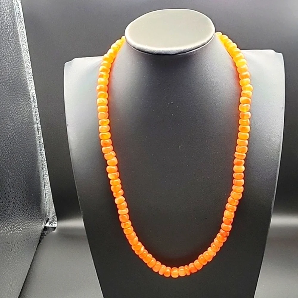 375 Cts Orange Carnelian Round Beaded Necklace Natural Crystal Gemstone Unisex